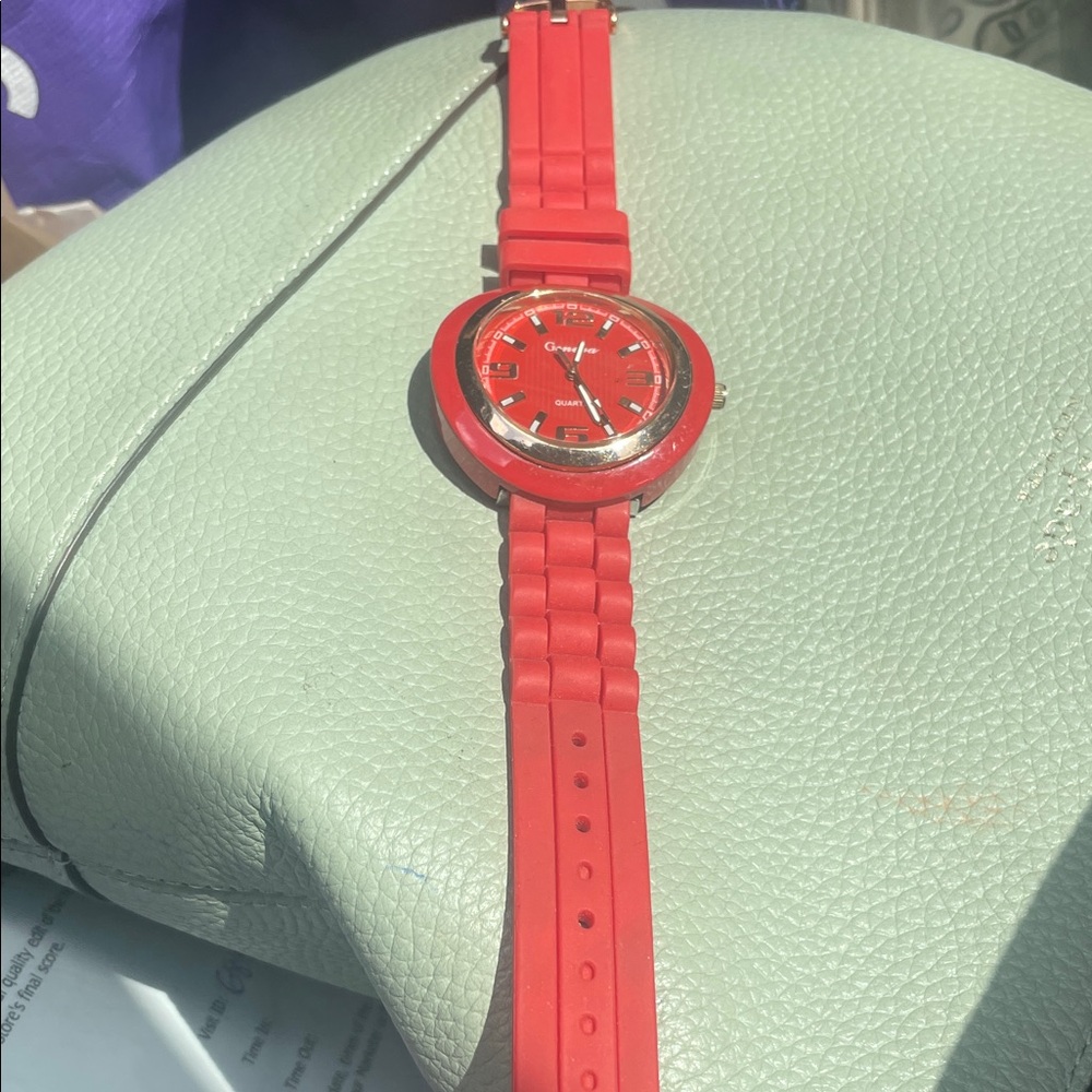 Geneva Red Silicone Strap Watch